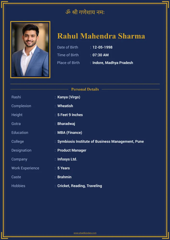 Navy Floral marriage biodata template