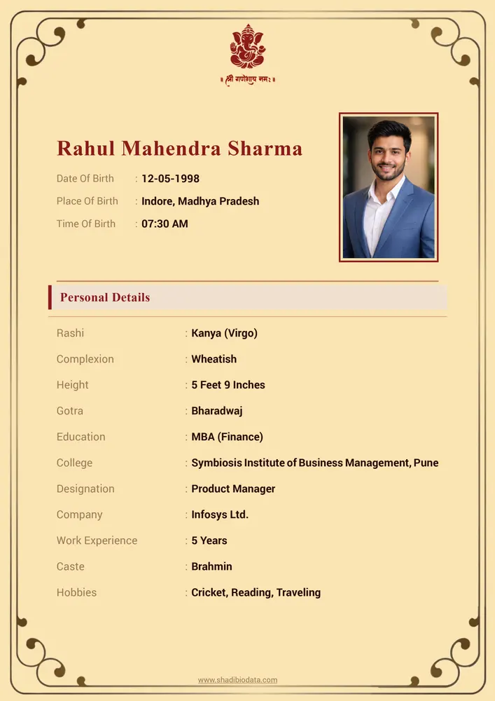 Cream Heritage marriage biodata template